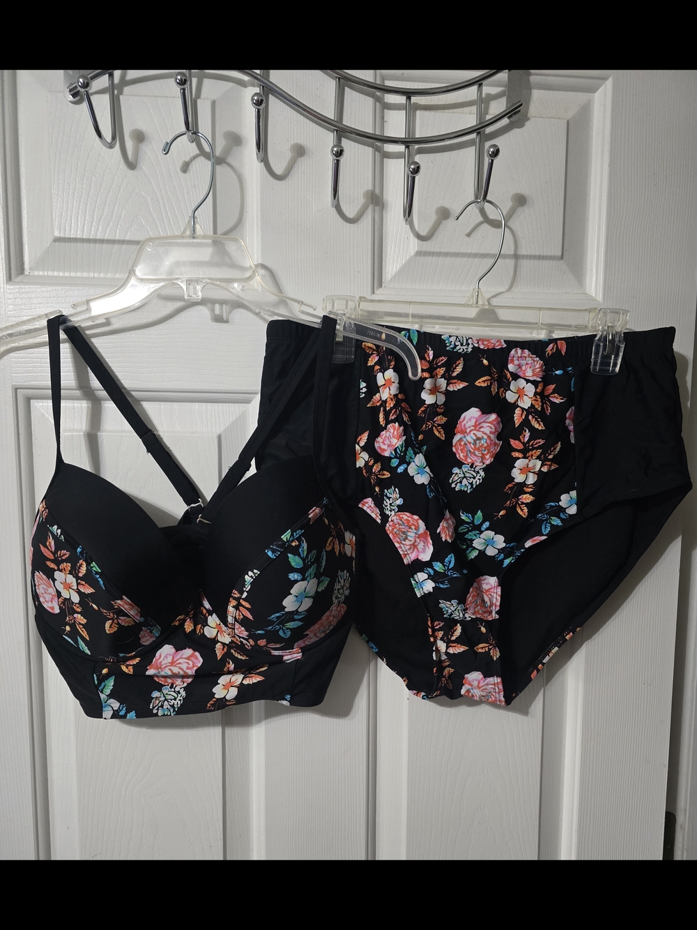 Floral Print Black High-Waist Bikini Set - Women's Swim Top & Bottom